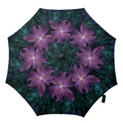 Pink and Turquoise Wedding Cremon Fractal Flowers Hook Handle Umbrellas (Large)