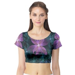 Pink and Turquoise Wedding Cremon Fractal Flowers Short Sleeve Crop Top (Tight Fit)