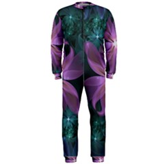 Pink and Turquoise Wedding Cremon Fractal Flowers OnePiece Jumpsuit (Men) 