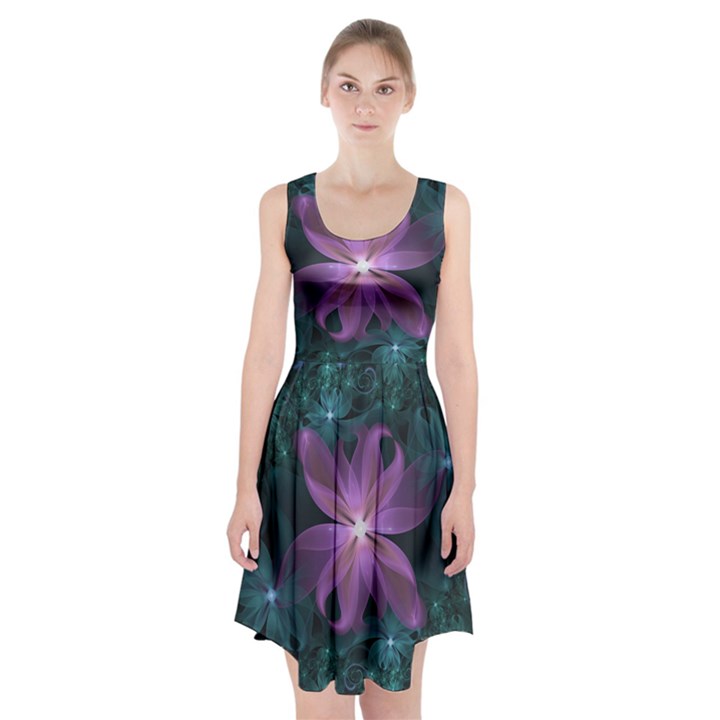 Pink and Turquoise Wedding Cremon Fractal Flowers Racerback Midi Dress