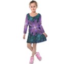 Pink and Turquoise Wedding Cremon Fractal Flowers Kids  Long Sleeve Velvet Dress View1