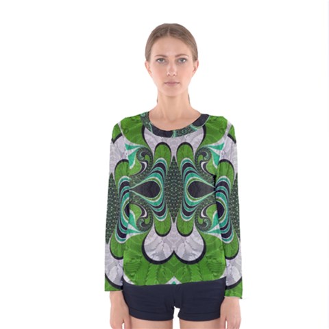 Fractal Art Green Pattern Design Women s Long Sleeve Tee by BangZart