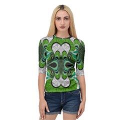 Fractal Art Green Pattern Design Quarter Sleeve Tee