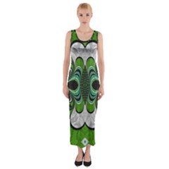 Fractal Art Green Pattern Design Fitted Maxi Dress by BangZart