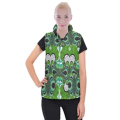 Fractal Art Green Pattern Design Women s Button Up Puffer Vest by BangZart