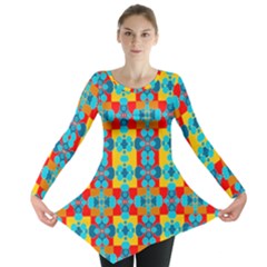 Pop Art Abstract Design Pattern Long Sleeve Tunic  by BangZart