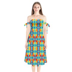 Pop Art Abstract Design Pattern Shoulder Tie Bardot Midi Dress