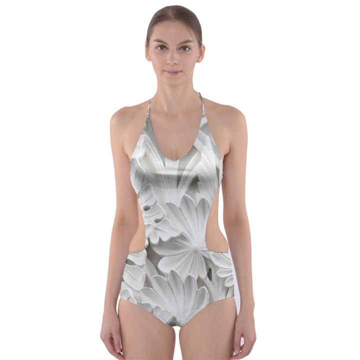 Pattern Motif Decor Cut-Out One Piece Swimsuit