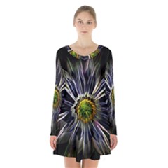 Flower Structure Photo Montage Long Sleeve Velvet V-neck Dress by BangZart