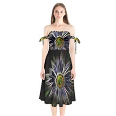 Flower Structure Photo Montage Shoulder Tie Bardot Midi Dress by BangZart