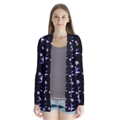 Flowers Pattern Background Lilac Drape Collar Cardigan