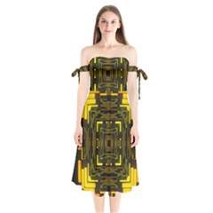 Abstract Glow Kaleidoscopic Light Shoulder Tie Bardot Midi Dress