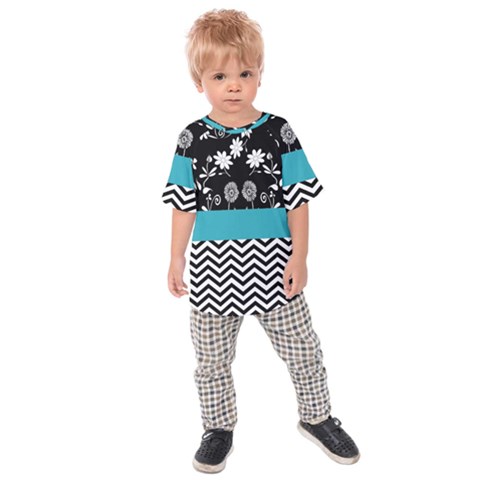 Flowers Turquoise Pattern Floral Kids Raglan Tee by BangZart