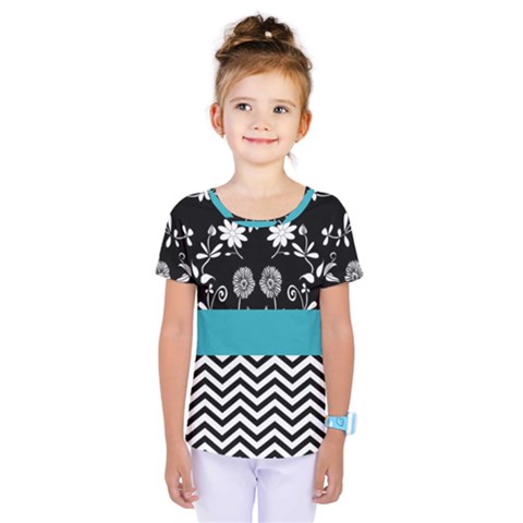 Flowers Turquoise Pattern Floral Kids  One Piece Tee by BangZart