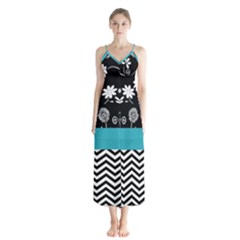 Flowers Turquoise Pattern Floral Button Up Chiffon Maxi Dress