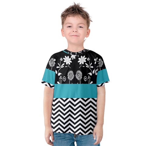 Flowers Turquoise Pattern Floral Kids  Cotton Tee by BangZart