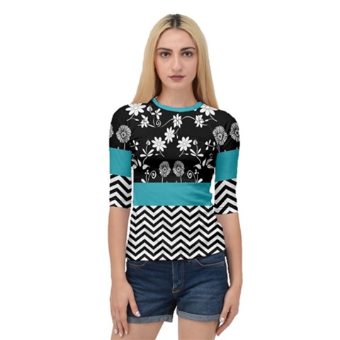 Flowers Turquoise Pattern Floral Quarter Sleeve Tee by BangZart