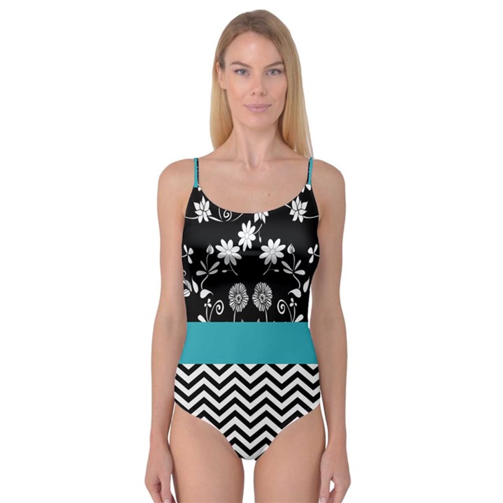 Flowers Turquoise Pattern Floral Camisole Leotard 