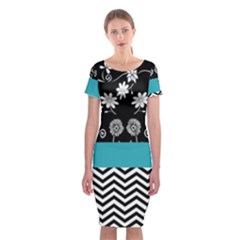 Flowers Turquoise Pattern Floral Classic Short Sleeve Midi Dress by BangZart