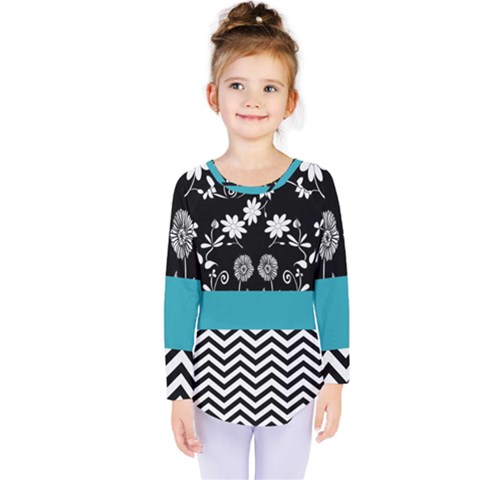 Flowers Turquoise Pattern Floral Kids  Long Sleeve Tee by BangZart