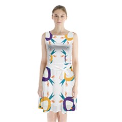 Pattern Circular Birds Sleeveless Waist Tie Chiffon Dress by BangZart