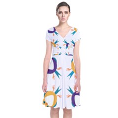 Pattern Circular Birds Short Sleeve Front Wrap Dress by BangZart