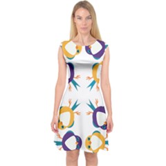 Pattern Circular Birds Capsleeve Midi Dress by BangZart