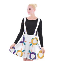 Pattern Circular Birds Suspender Skater Skirt by BangZart