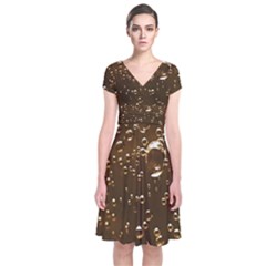 Festive Bubbles Sparkling Wine Champagne Golden Water Drops Short Sleeve Front Wrap Dress by yoursparklingshop