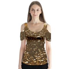 Festive Bubbles Sparkling Wine Champagne Golden Water Drops Butterfly Sleeve Cutout Tee 