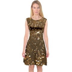 Festive Bubbles Sparkling Wine Champagne Golden Water Drops Capsleeve Midi Dress by yoursparklingshop