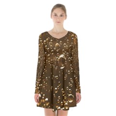 Festive Bubbles Sparkling Wine Champagne Golden Water Drops Long Sleeve Velvet V-neck Dress by yoursparklingshop