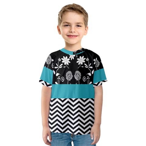 Flowers Turquoise Pattern Floral Kids  Sport Mesh Tee by BangZart