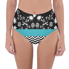 Flowers Turquoise Pattern Floral Reversible High-waist Bikini Bottoms