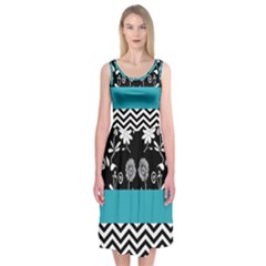 Flowers Turquoise Pattern Floral Midi Sleeveless Dress by BangZart