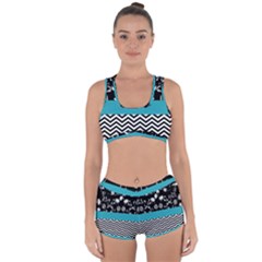 Flowers Turquoise Pattern Floral Racerback Boyleg Bikini Set