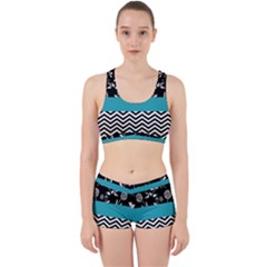 Flowers Turquoise Pattern Floral Work It Out Sports Bra Set