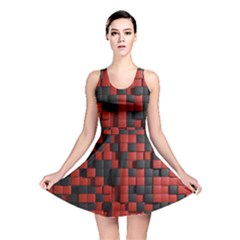 Black Red Tiles Checkerboard Reversible Skater Dress by BangZart