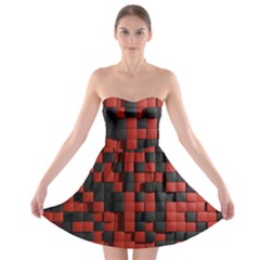 Black Red Tiles Checkerboard Strapless Bra Top Dress by BangZart