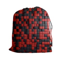 Black Red Tiles Checkerboard Drawstring Pouches (xxl) by BangZart