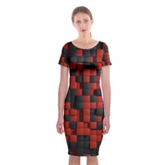 Black Red Tiles Checkerboard Classic Short Sleeve Midi Dress by BangZart