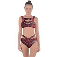 Black Red Tiles Checkerboard Bandaged Up Bikini Set 