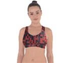 Black Red Tiles Checkerboard Cross String Back Sports Bra View1