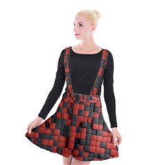 Black Red Tiles Checkerboard Suspender Skater Skirt