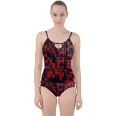 Black Red Tiles Checkerboard Cut Out Top Tankini Set