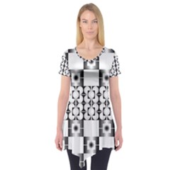 Pattern Background Texture Black Short Sleeve Tunic  by BangZart