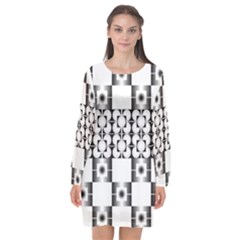 Pattern Background Texture Black Long Sleeve Chiffon Shift Dress 