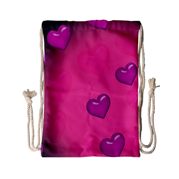 Background Heart Valentine S Day Drawstring Bag (Small)