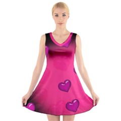 Background Heart Valentine S Day V-neck Sleeveless Skater Dress by BangZart