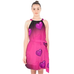 Background Heart Valentine S Day Halter Collar Waist Tie Chiffon Dress